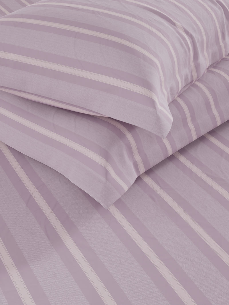 Soft 100% Natural Cotton, King Size Double Bedsheet With 2 Pillow Covers <small> (stripe-lilac/pink)</small>