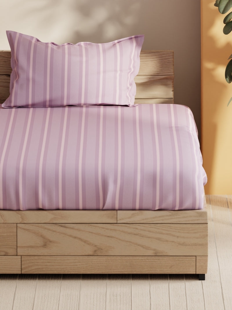 Soft 100% Natural Cotton Single Bedsheet With 1 Pillow Cover <small> (stripe-lilac/pink)</small>