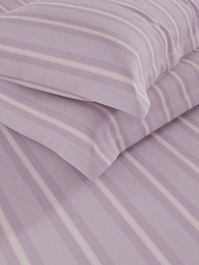 Soft 100% Natural Cotton Double Bedsheet With 2 Pillow Covers <small> (stripe-lilac/pink)</small>