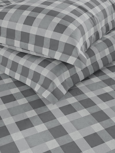 Soft 100% Natural Cotton, King Size Double Bedsheet With 2 Pillow Covers <small> (checks-grey)</small>