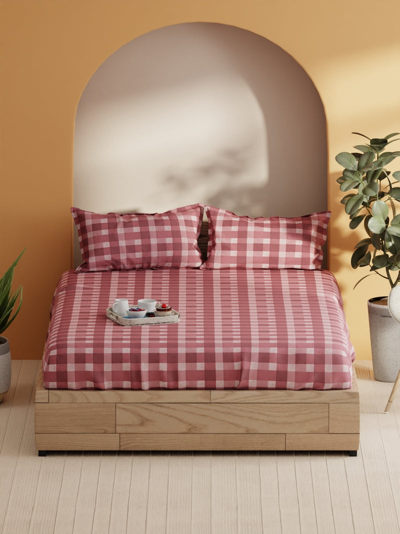 Soft 100% Natural Cotton Double Bedsheet With 2 Pillow Covers <small> (checks-maroon)</small>