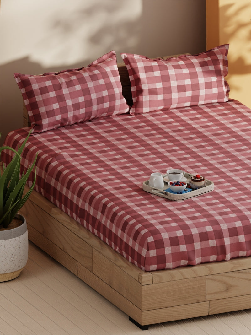 Soft 100% Natural Cotton Double Bedsheet With 2 Pillow Covers <small> (checks-maroon)</small>