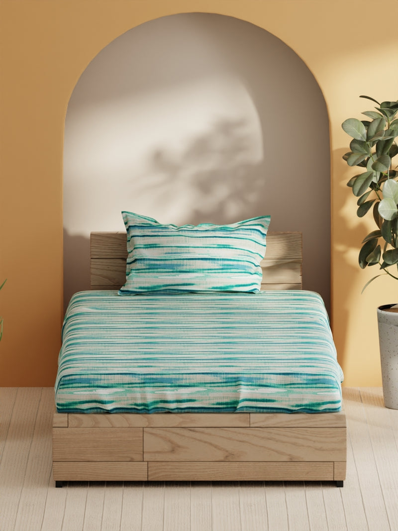 Soft 100% Natural Cotton Single Bedsheet With 1 Pillow Cover <small> (abstract-aqua/mint)</small>