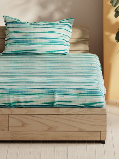 Soft 100% Natural Cotton Single Bedsheet With 1 Pillow Cover <small> (abstract-aqua/mint)</small>