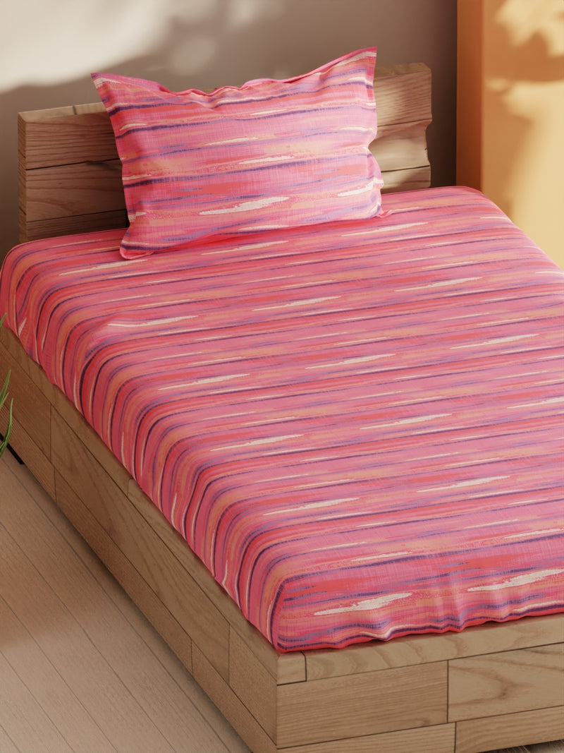 Soft 100% Natural Cotton Single Bedsheet With 1 Pillow Cover <small> (abstract-pink/multi)</small>