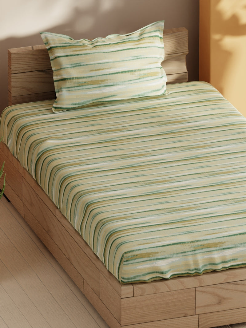 Soft 100% Natural Cotton Single Bedsheet With 1 Pillow Cover <small> (abstract-sage/multi)</small>