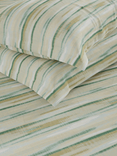 Soft 100% Natural Cotton Double Bedsheet With 2 Pillow Covers <small> (abstract-sage/multi)</small>