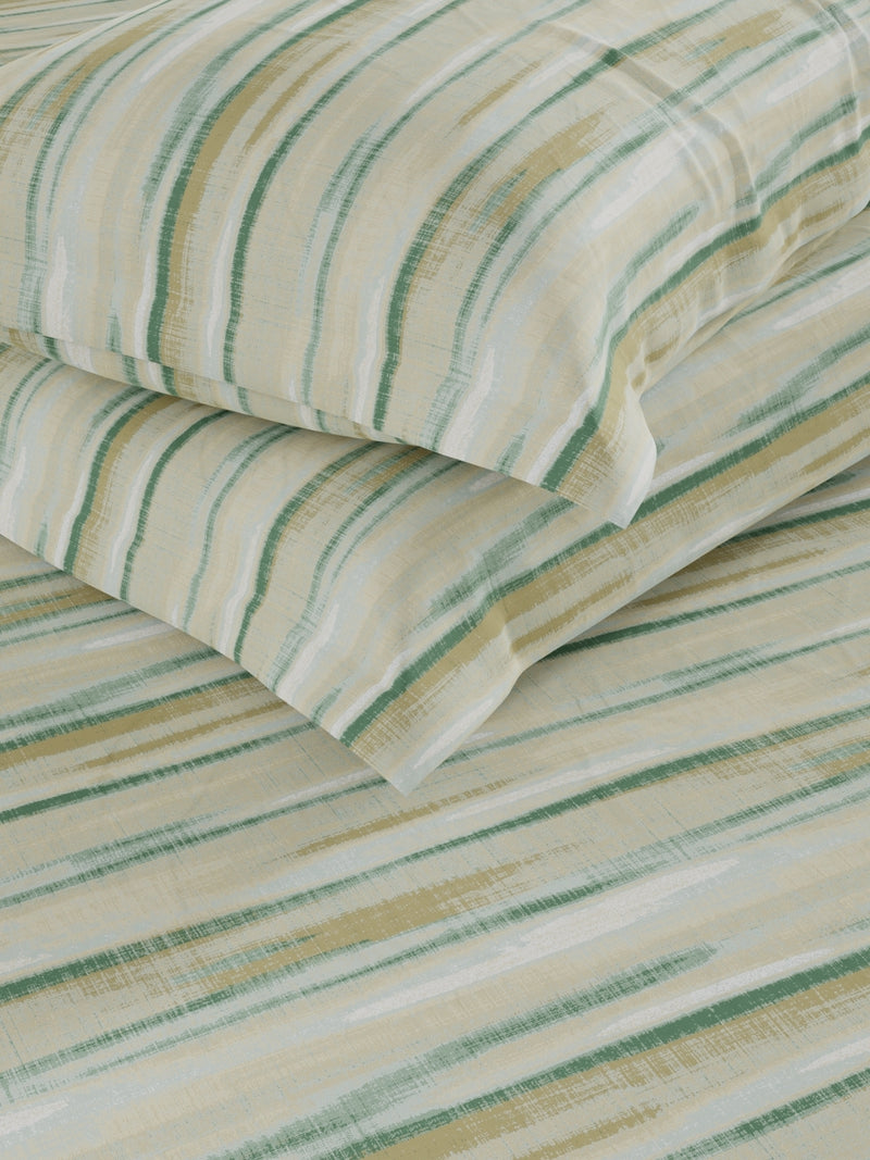 Soft 100% Natural Cotton Double Bedsheet With 2 Pillow Covers <small> (abstract-sage/multi)</small>