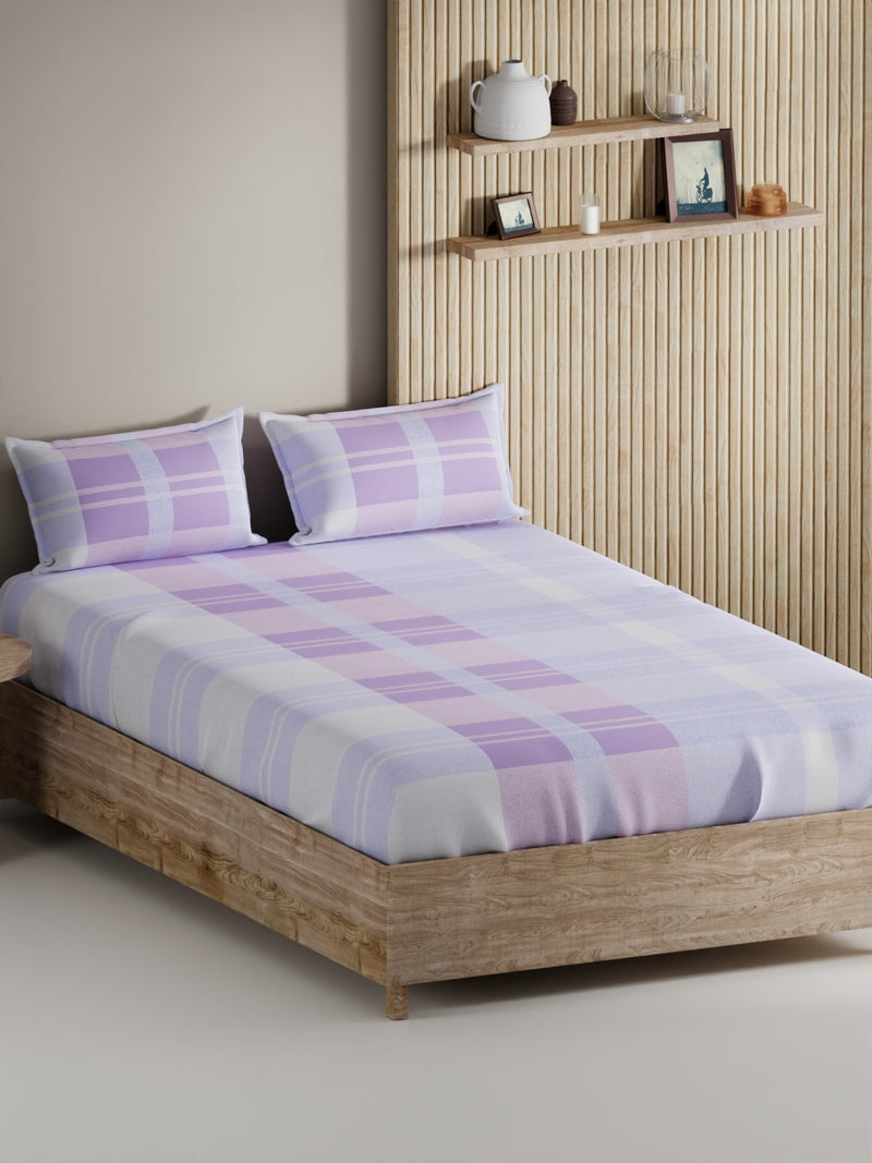 Soft 100% Natural Cotton, King Size Double Bedsheet With 2 Pillow Covers <small> (geometric-purple)</small>