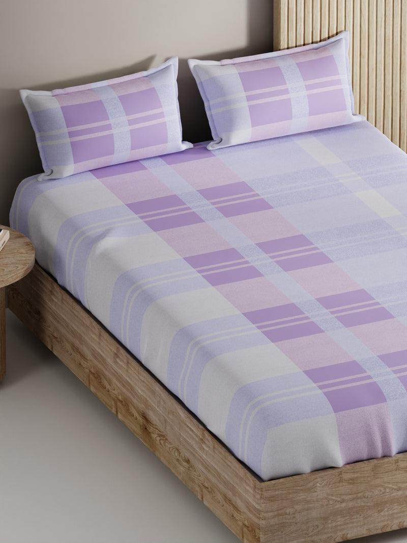 Soft 100% Natural Cotton, King Size Double Bedsheet With 2 Pillow Covers <small> (geometric-purple)</small>