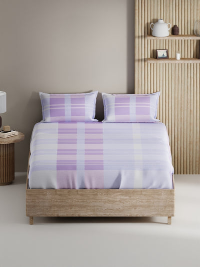 Soft 100% Natural Cotton, King Size Double Bedsheet With 2 Pillow Covers <small> (geometric-purple)</small>