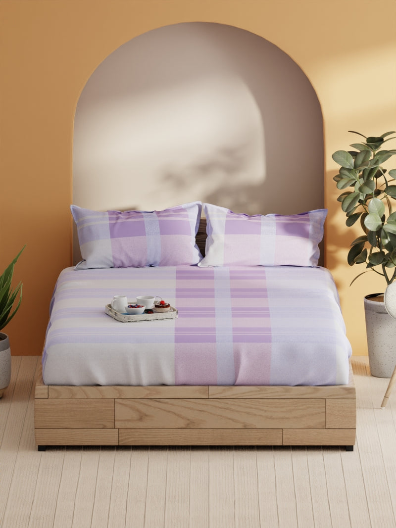 Soft 100% Natural Cotton Double Bedsheet With 2 Pillow Covers <small> (geometric-purple)</small>