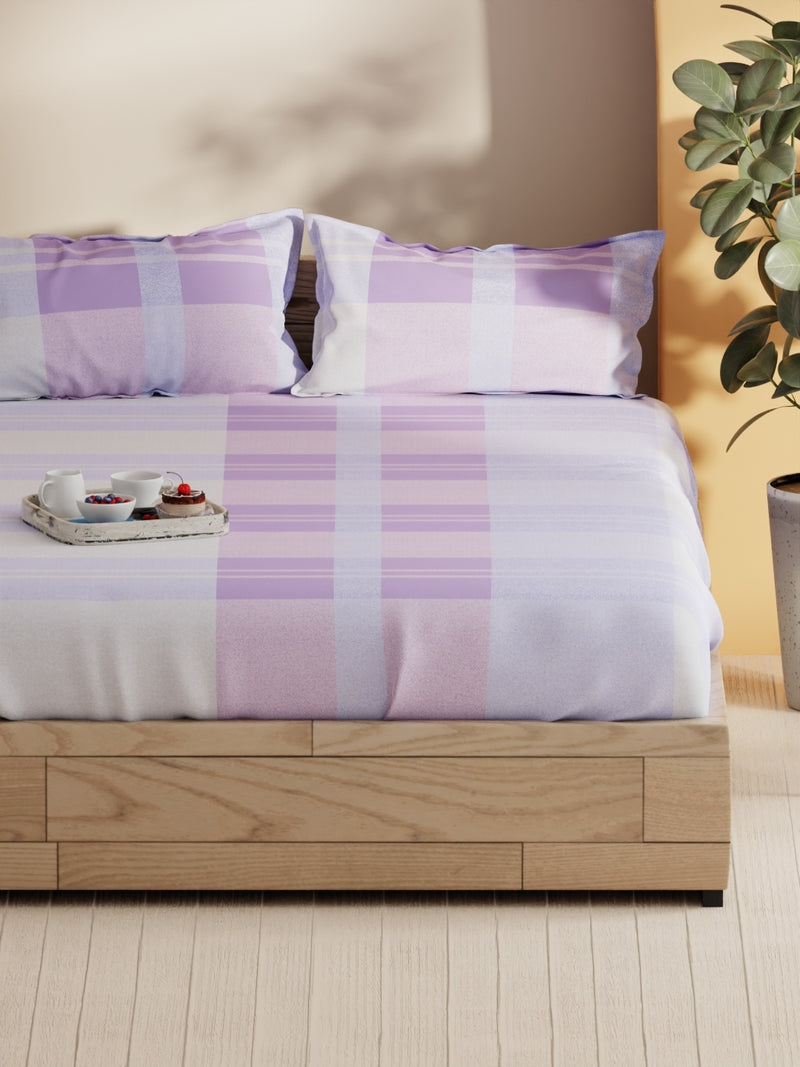 Soft 100% Natural Cotton Double Bedsheet With 2 Pillow Covers <small> (geometric-purple)</small>