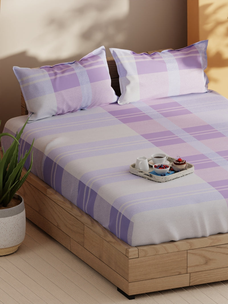 Soft 100% Natural Cotton Double Bedsheet With 2 Pillow Covers <small> (geometric-purple)</small>