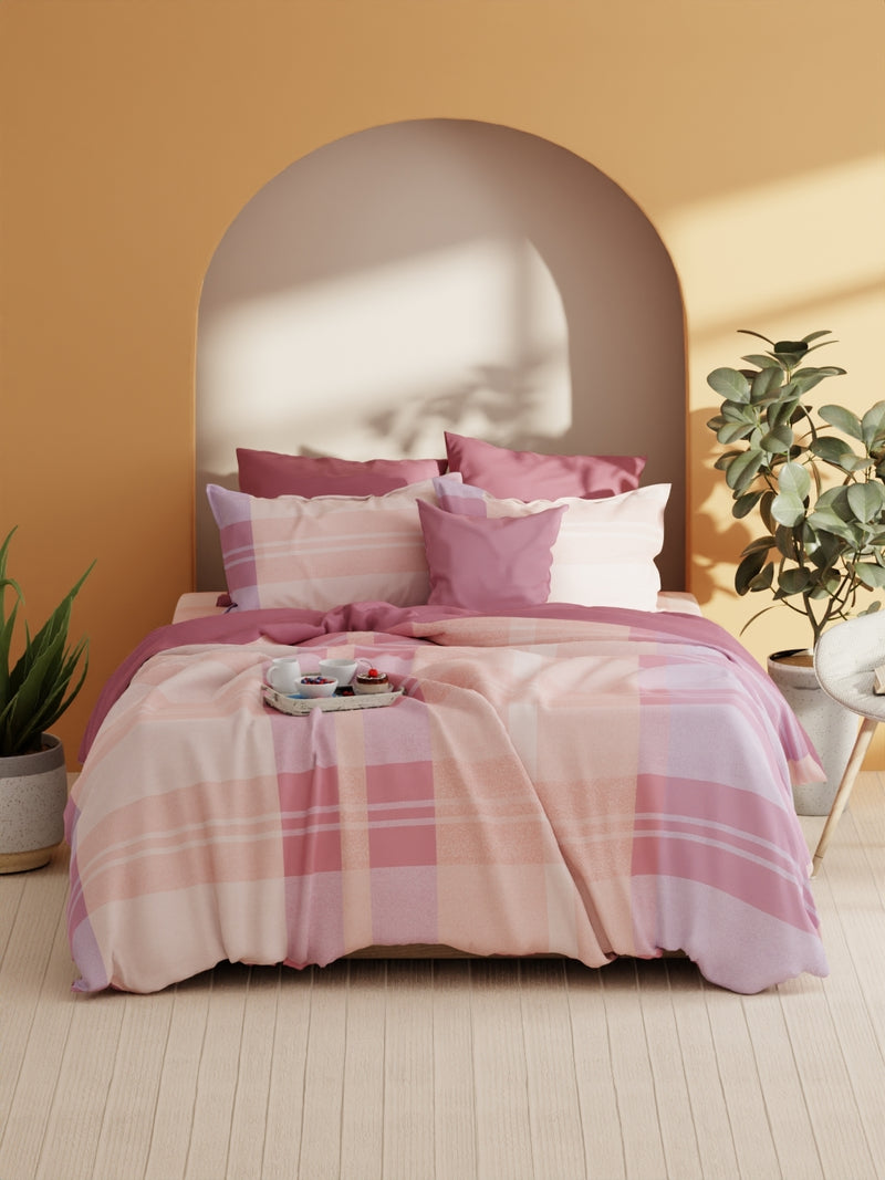 Soft 100% Natural Cotton Xl King Fitted Bedsheet With Elastic Edges With 2 Pillow Covers <small> (geometric-pink)</small>