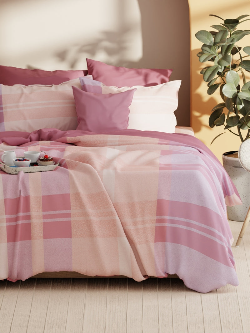 Soft 100% Natural Cotton Xl King Fitted Bedsheet With Elastic Edges With 2 Pillow Covers <small> (geometric-pink)</small>