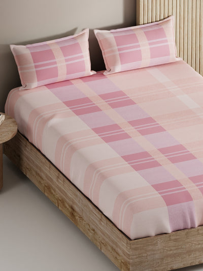 Soft 100% Natural Cotton, King Size Double Bedsheet With 2 Pillow Covers <small> (geometric-pink)</small>