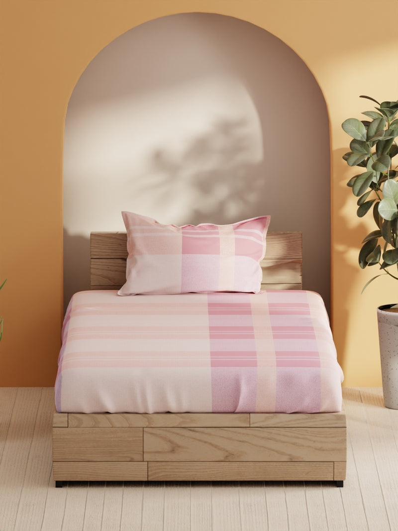 Soft 100% Natural Cotton Single Bedsheet With 1 Pillow Cover <small> (geometric-pink)</small>