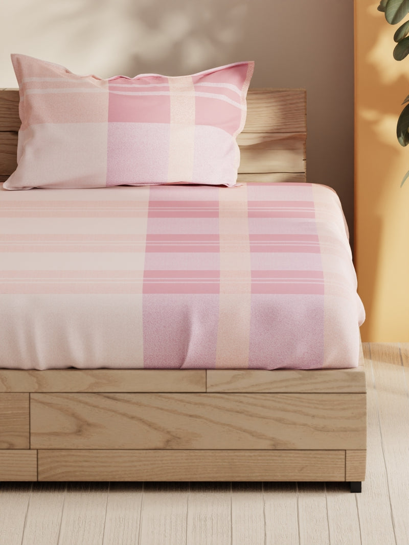 Soft 100% Natural Cotton Single Bedsheet With 1 Pillow Cover <small> (geometric-pink)</small>