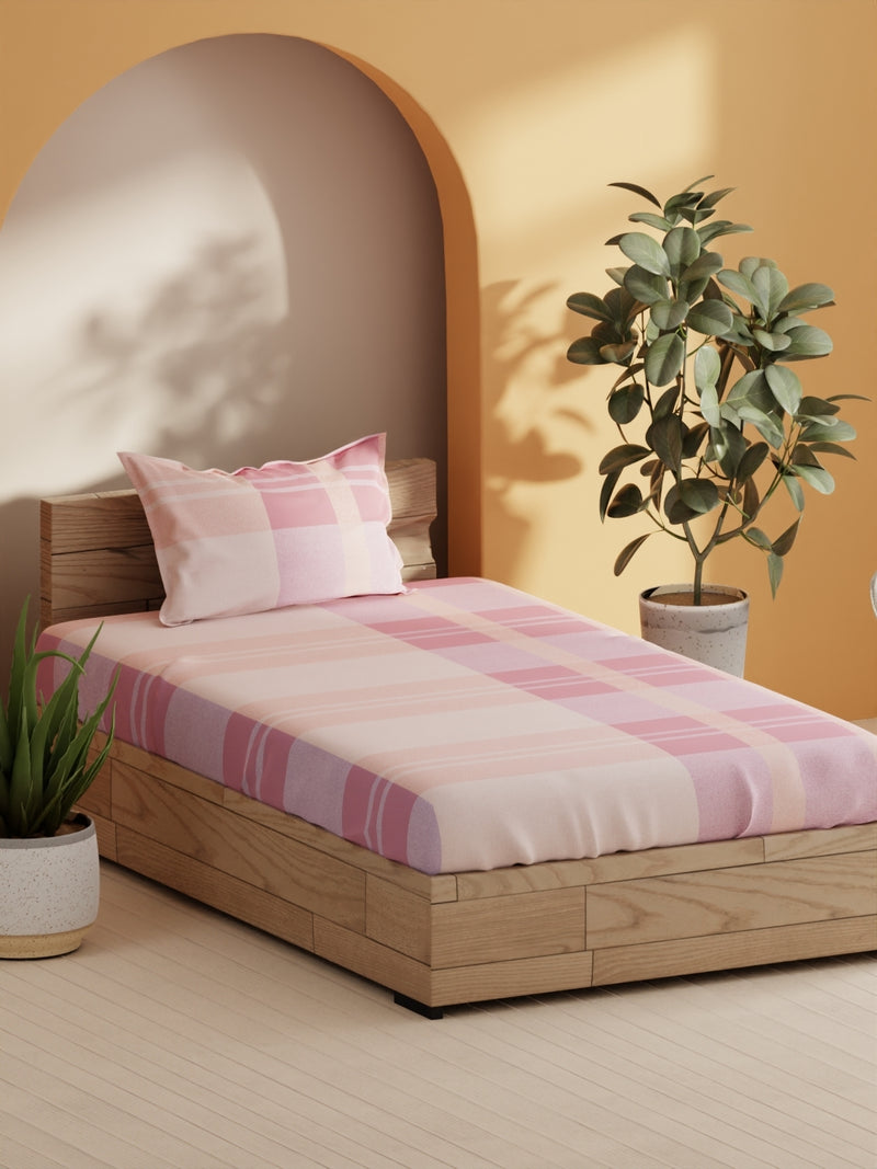 Soft 100% Natural Cotton Single Bedsheet With 1 Pillow Cover <small> (geometric-pink)</small>