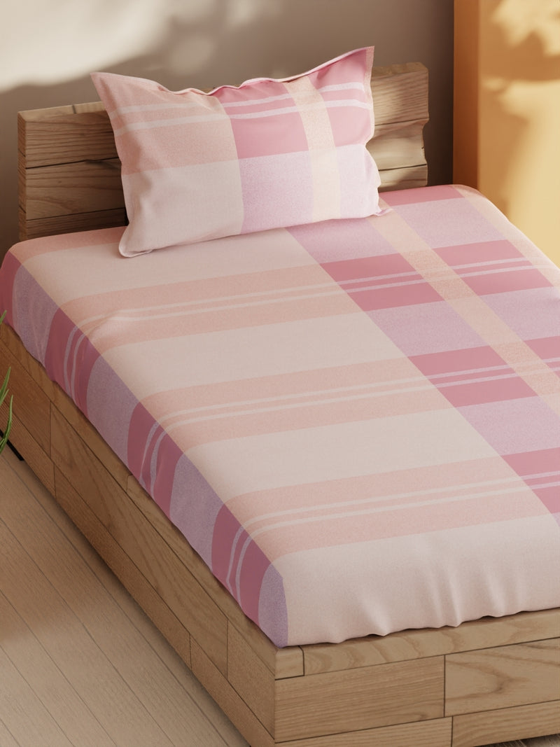 Soft 100% Natural Cotton Single Bedsheet With 1 Pillow Cover <small> (geometric-pink)</small>