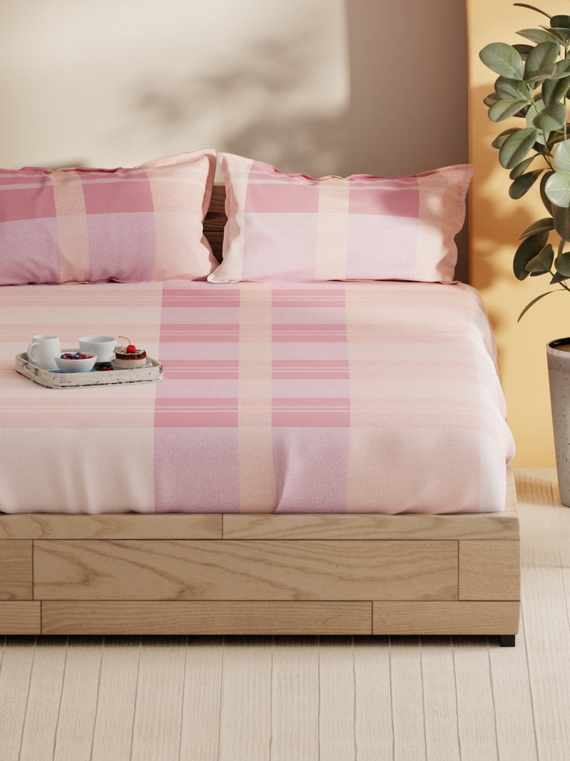 Soft 100% Natural Cotton Double Bedsheet With 2 Pillow Covers <small> (geometric-pink)</small>