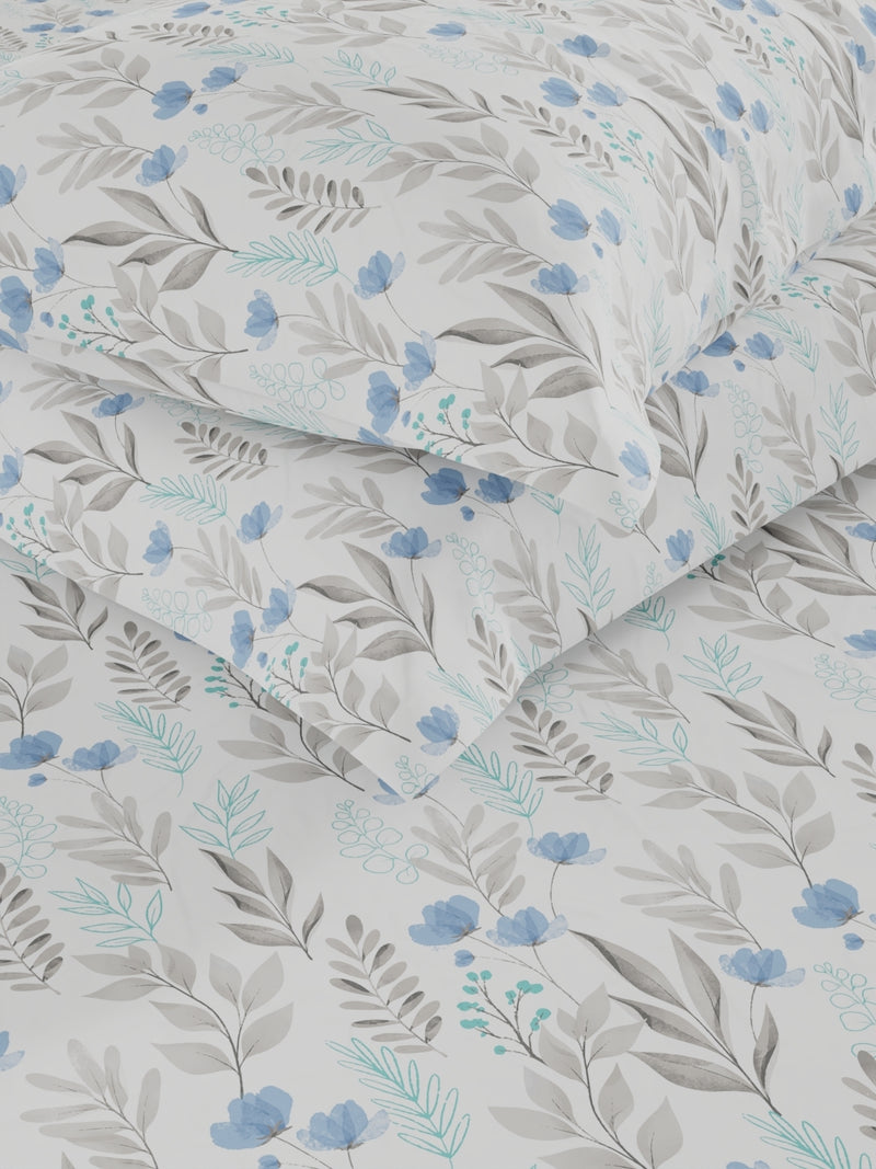 Soft 100% Natural Cotton Double Bedsheet With 2 Pillow Covers <small> (floral-blue/grey)</small>