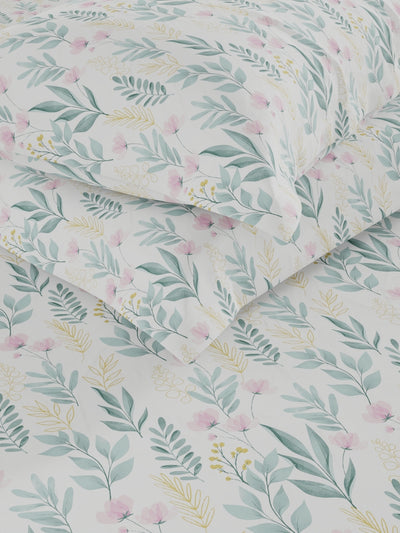 Soft 100% Natural Cotton, King Size Double Bedsheet With 2 Pillow Covers <small> (floral-pink/teal)</small>