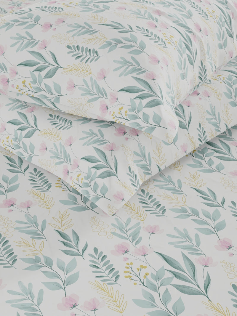 Soft 100% Natural Cotton, King Size Double Bedsheet With 2 Pillow Covers <small> (floral-pink/teal)</small>