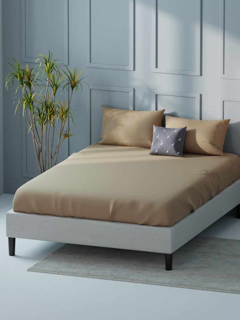 Super Soft 100% Cotton Xl King Size Bedsheet With 2 Pillow Covers <small> (solid-khaki)</small>