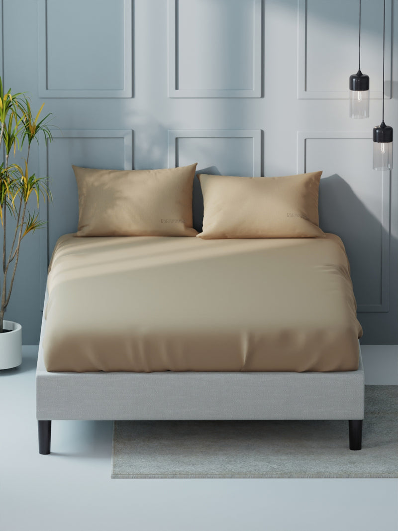 Super Soft 100% Cotton Xl King Size Bedsheet With 2 Pillow Covers <small> (solid-khaki)</small>