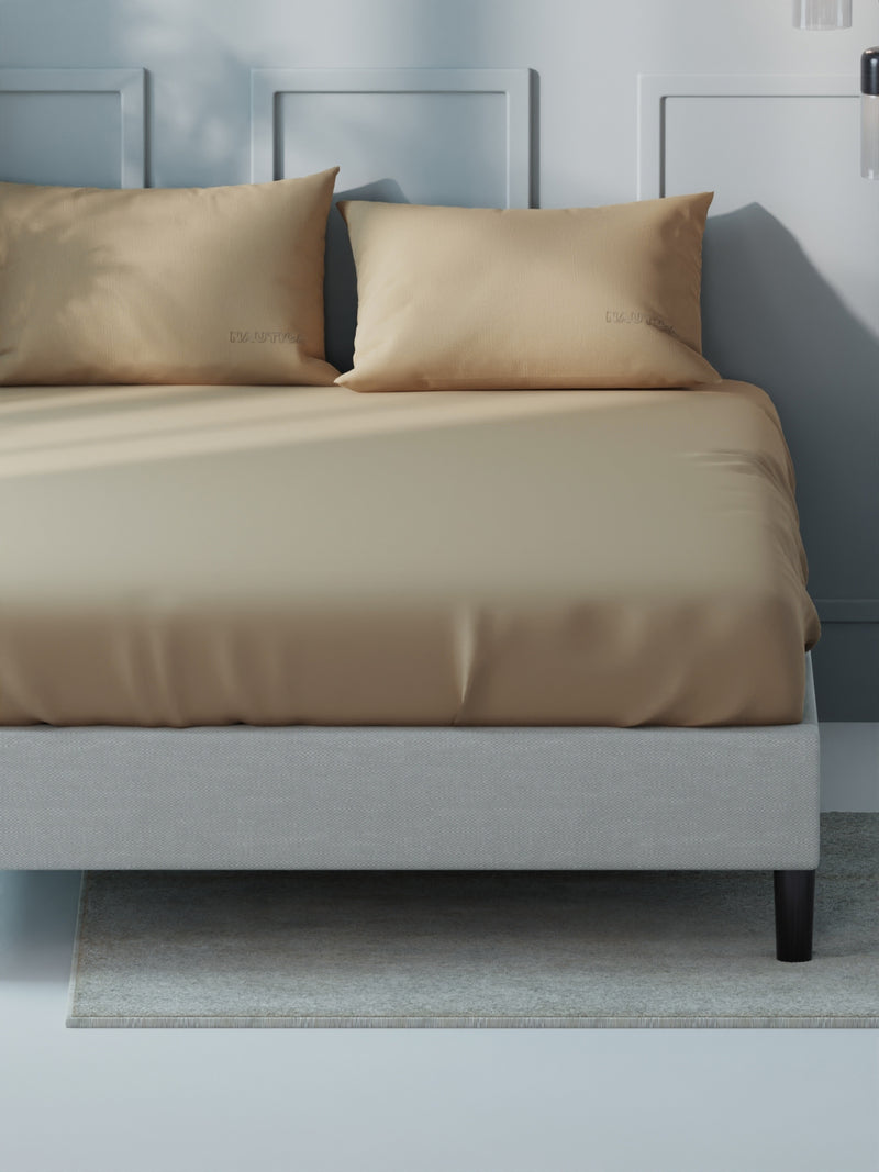 Super Soft 100% Cotton Xl King Size Bedsheet With 2 Pillow Covers <small> (solid-khaki)</small>