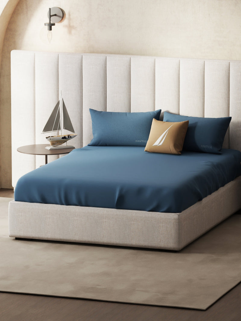 Super Soft 100% Cotton Xl King Size Bedsheet With 2 Pillow Covers <small> (solid-medblue)</small>