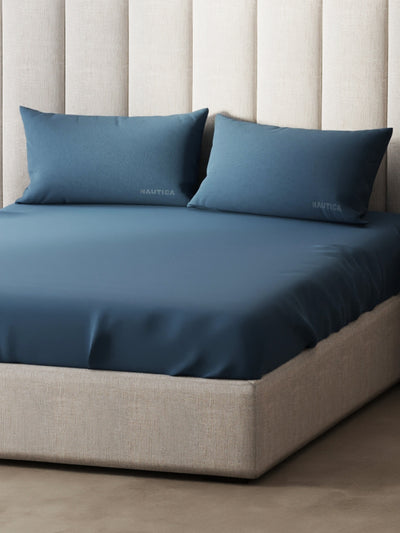 Super Soft 100% Cotton Xl King Size Bedsheet With 2 Pillow Covers <small> (solid-medblue)</small>