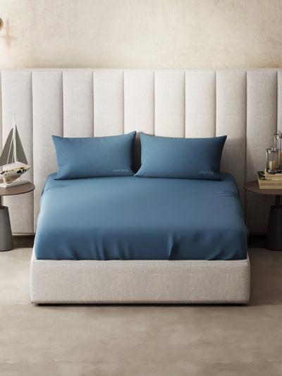 Super Soft 100% Cotton Xl King Size Bedsheet With 2 Pillow Covers <small> (solid-medblue)</small>