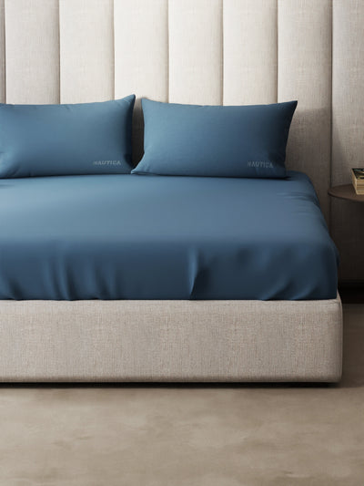 Super Soft 100% Cotton Xl King Size Bedsheet With 2 Pillow Covers <small> (solid-medblue)</small>