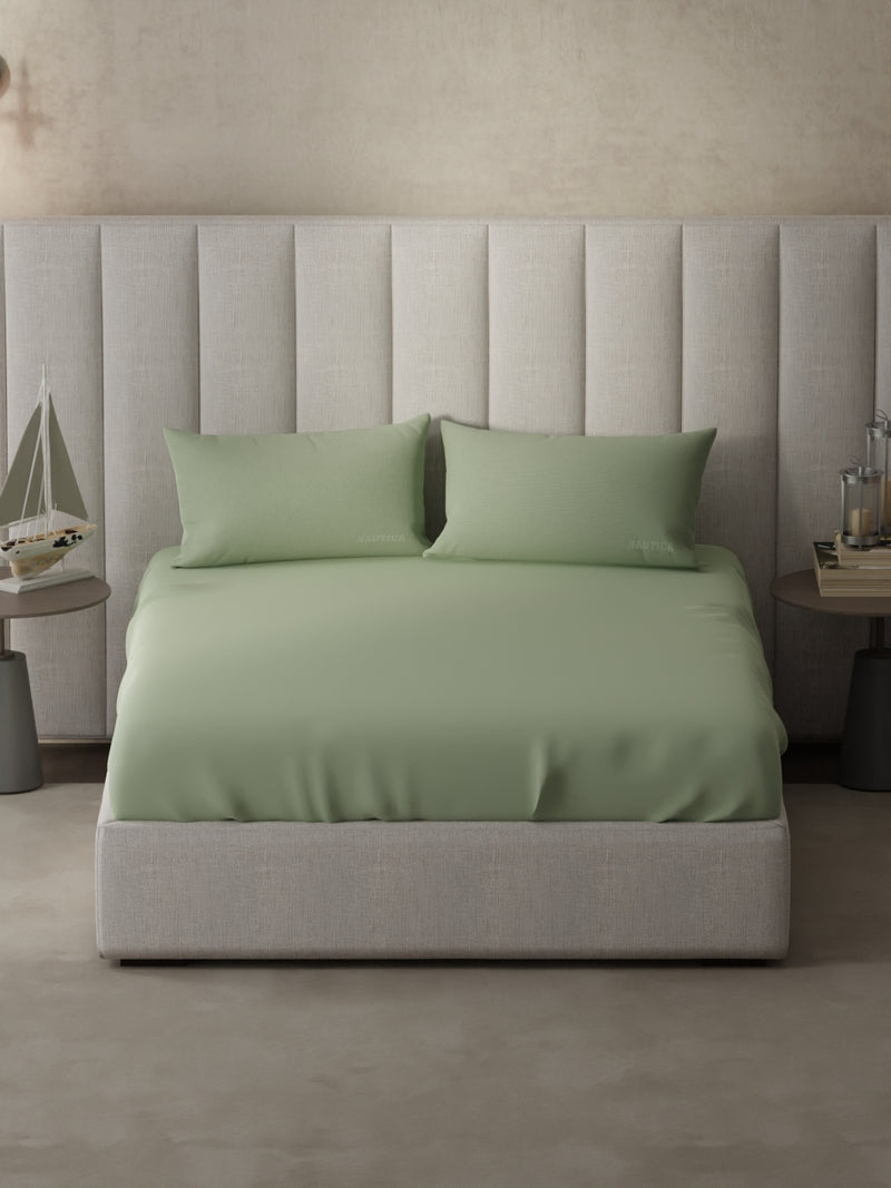 Super Soft 100% Cotton Xl King Size Bedsheet With 2 Pillow Covers <small> (solid-olive)</small>
