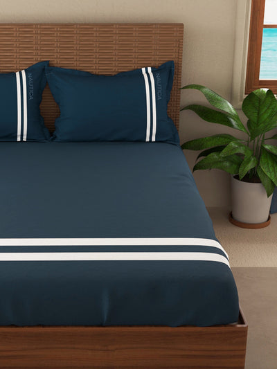 Luxurious 100% Egyptian Satin Cotton King Bedsheet With 2 Pillow Covers <small> (solid-medblue)</small>