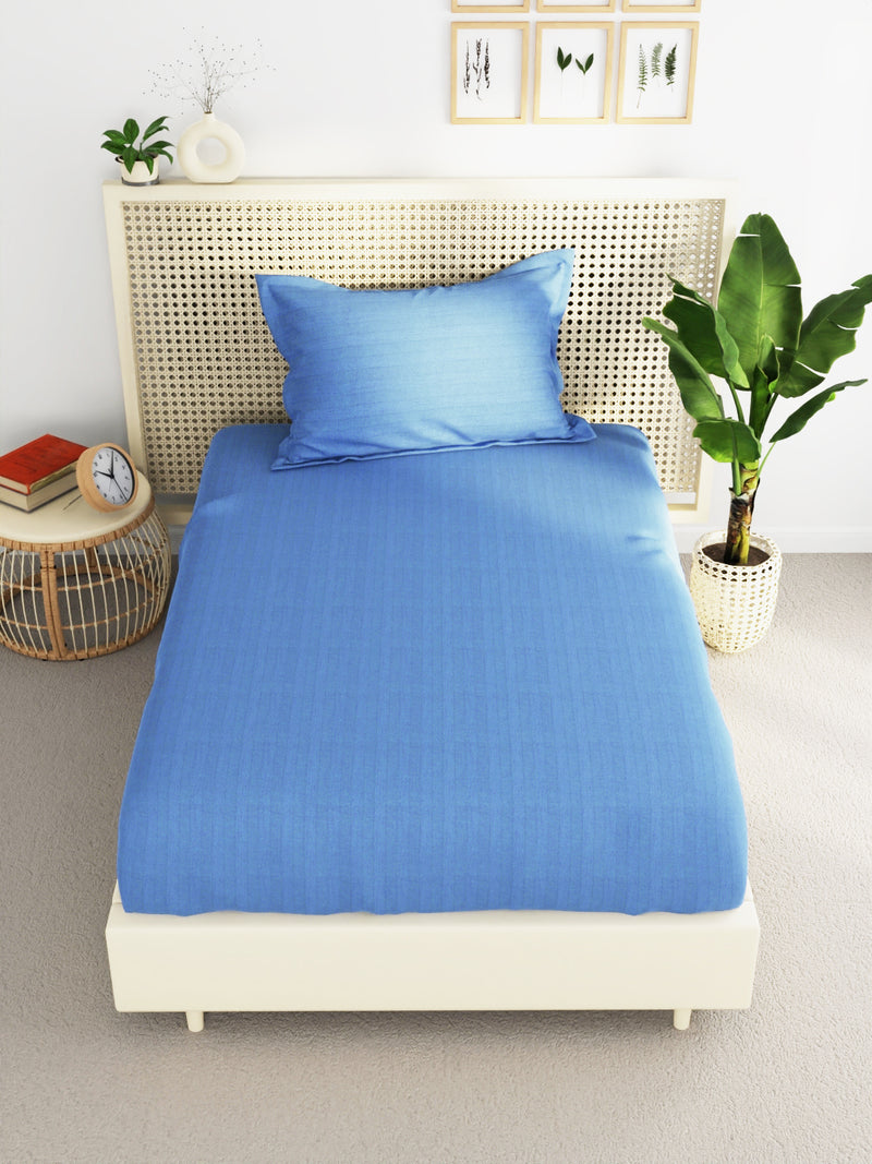 Super Soft 100% Egyptian Cotton Satin Stripe Single Bedsheet With 1 Pillow Cover <small> (solid-skyblue)</small>