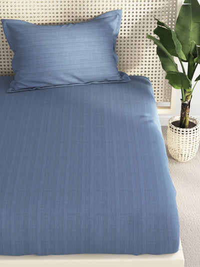 Super Soft 100% Egyptian Cotton Satin Stripe Single Bedsheet With 1 Pillow Cover <small> (solid-jeanblue)</small>