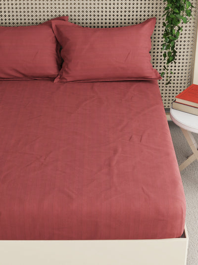 Super Soft 100% Egyptian Cotton Satin Stripe Xl King Double Bedsheet With 2 Pillow Covers <small> (solid-rust)</small>