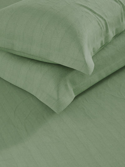 Super Soft 100% Egyptian Cotton Satin Stripe Xl King Double Bedsheet With 2 Pillow Covers <small> (solid-moss)</small>