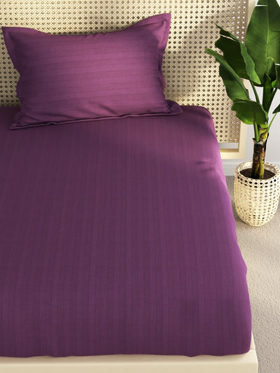 Super Soft 100% Egyptian Cotton Satin Stripe Single Bedsheet With 1 Pillow Cover <small> (solid-plum)</small>