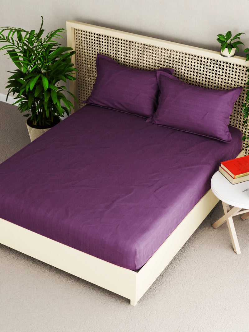 Super Soft 100% Egyptian Cotton Satin Stripe Xl King Double Bedsheet With 2 Pillow Covers <small> (solid-plum)</small>