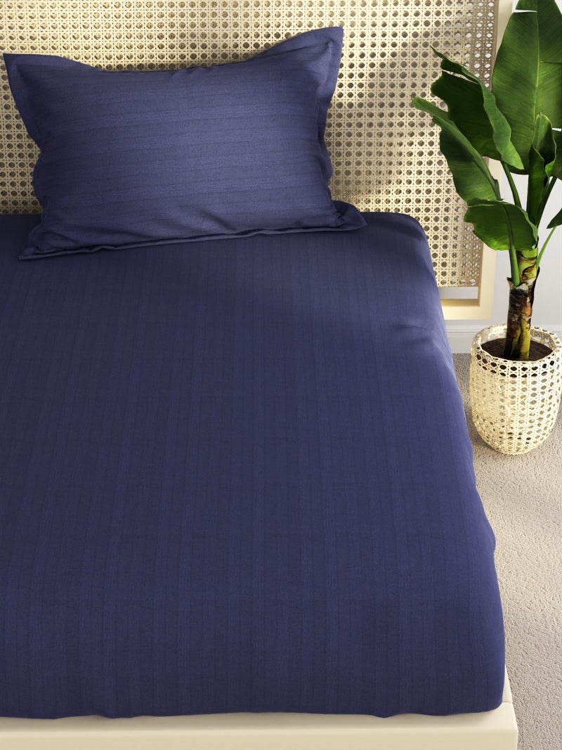 Super Soft 100% Egyptian Cotton Satin Stripe Single Bedsheet With 1 Pillow Cover <small> (solid-medblue)</small>