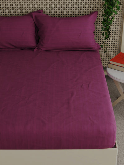 Super Soft 100% Egyptian Cotton Satin Stripe Xl King Double Bedsheet With 2 Pillow Covers <small> (solid-wine)</small>