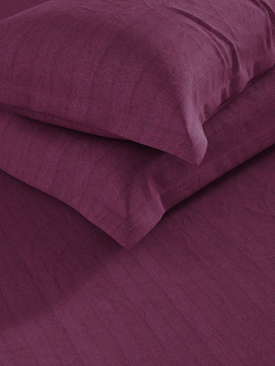 Super Soft 100% Egyptian Cotton Satin Stripe Xl King Double Bedsheet With 2 Pillow Covers <small> (solid-wine)</small>