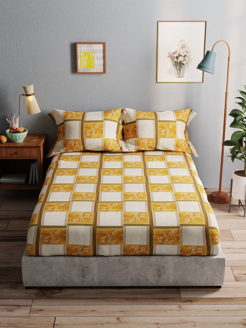 100% Pure Cotton Double Bedsheet With 2 Pillow Covers <small> (checks-mustard)</small>