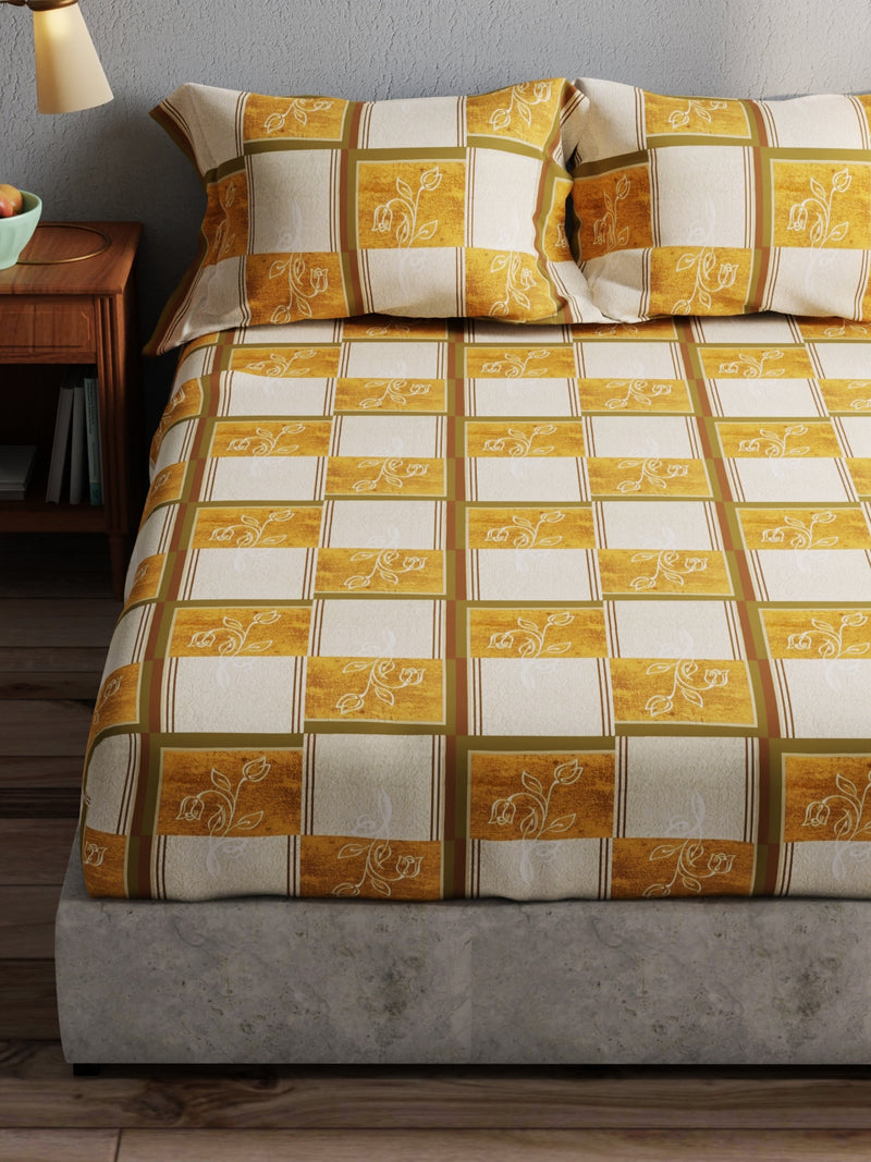 100% Pure Cotton Double Bedsheet With 2 Pillow Covers <small> (checks-mustard)</small>