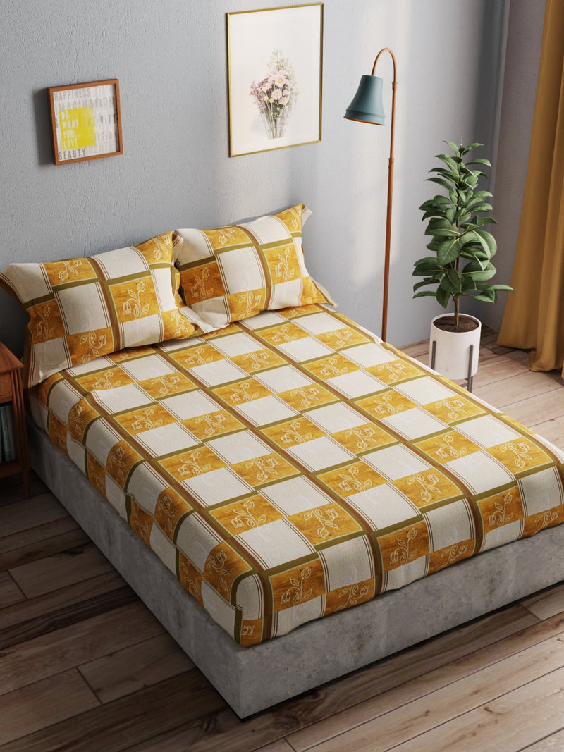 100% Pure Cotton Double Bedsheet With 2 Pillow Covers <small> (checks-mustard)</small>